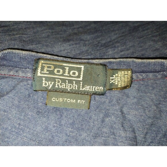 Vintage Polo Ralph Lauren Indigo Blue T Shirt Pocket Koi Fish Crane Size XL rrl - Picture 6 of 7